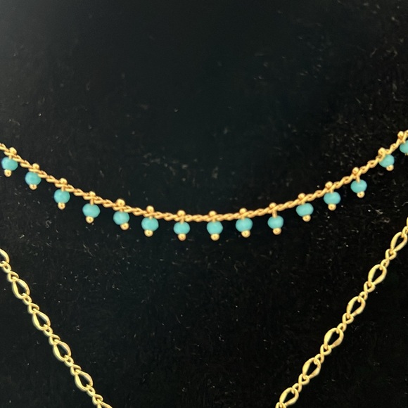 Turquoise and gold Double strand necklace - Picture 5 of 8